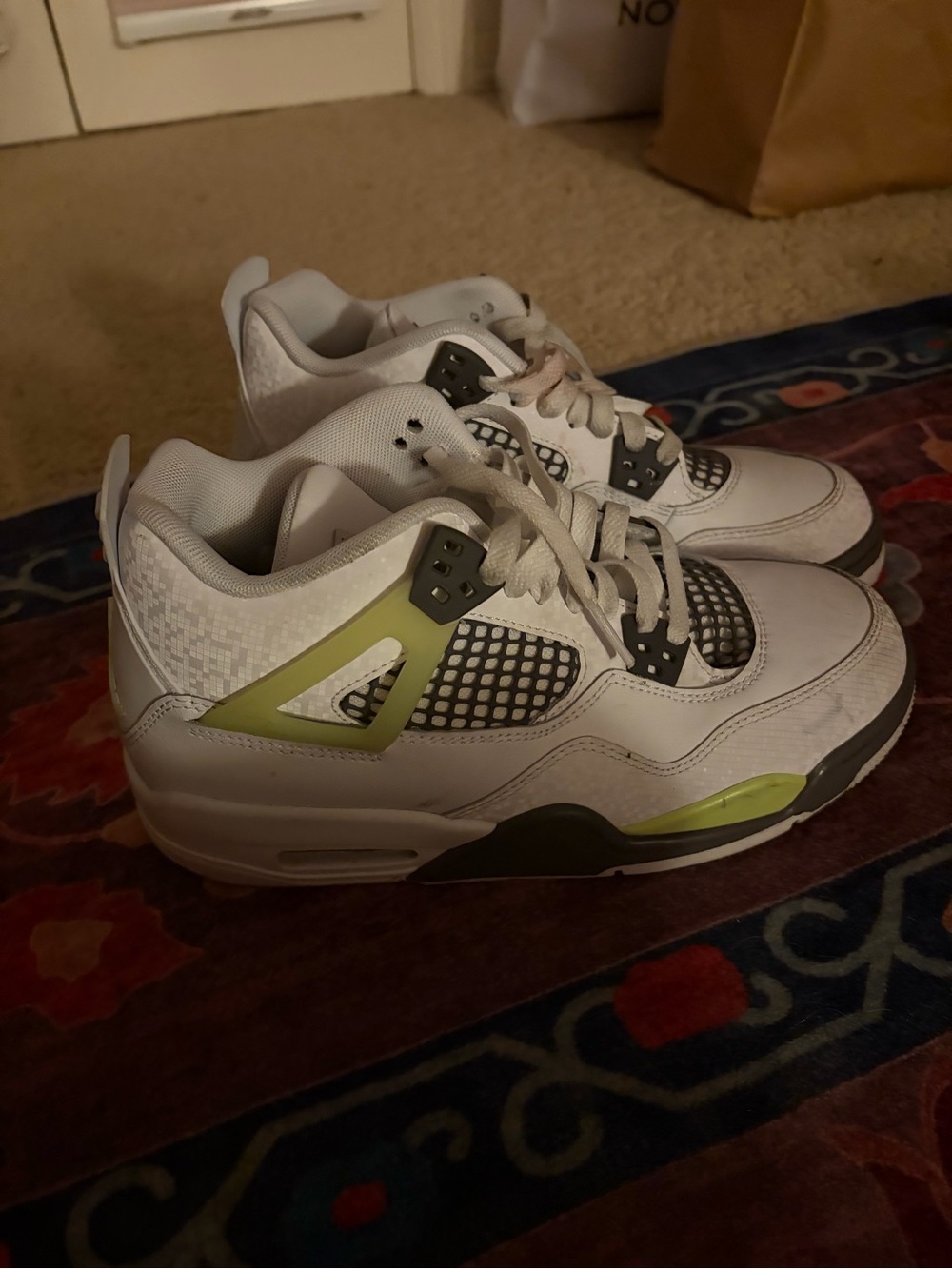 Jordan Kids White and Lime Green Retro Sneakers